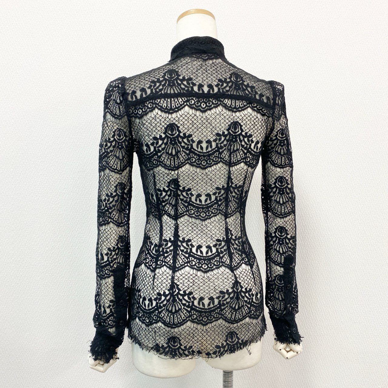 3a27 DOLCE&GABBANA ドルチェアンドガッバーナ イタリア製 総レース ブラウス 長袖シャツ トップス ロングスリーブ 38 ブラック