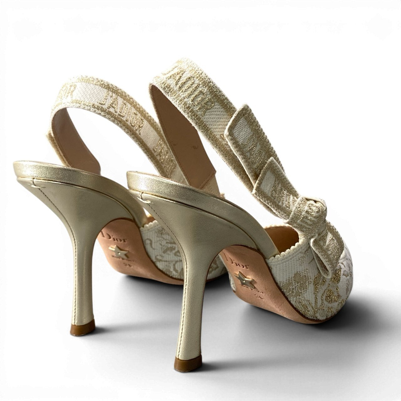 2d27 Christian Dior クリスチャンディオール J`Adior ジャディオール スリングバックパンプス ヒールパンプス サイズ36 ホワイト ゴールド レディース 女性靴k02i