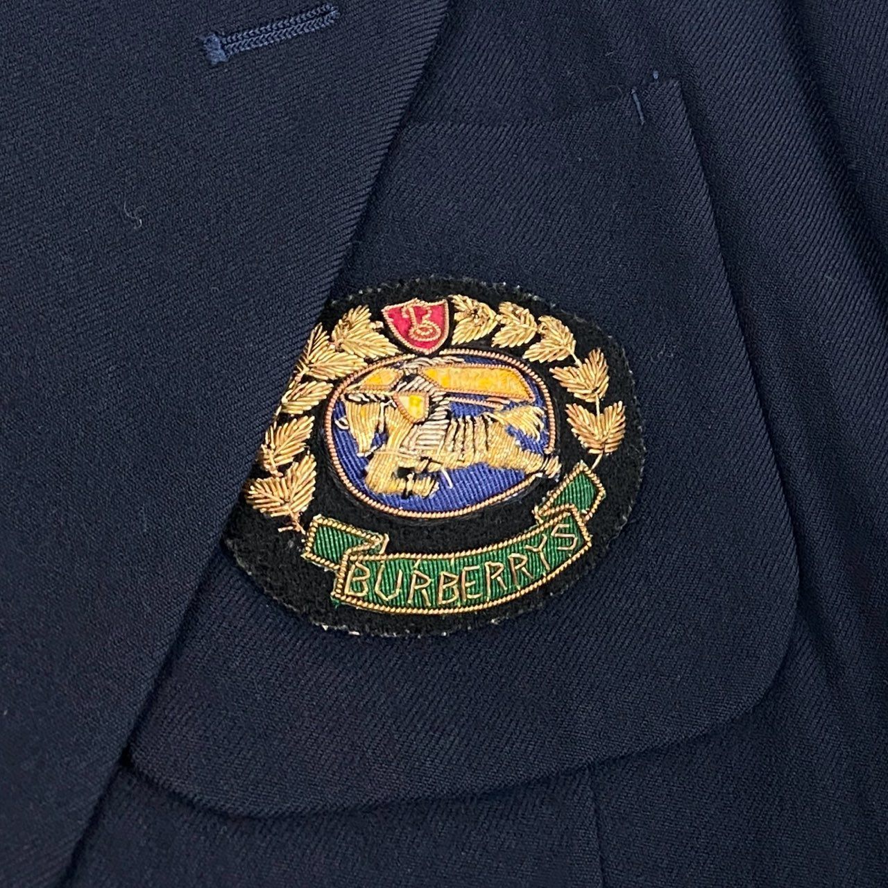 22a23 Burberrys バーバリーズ 紺ブレザー テーラードジャケット ダブルブレスト エンブレム ワッペン 9 ネイビー ウール レディースu02t