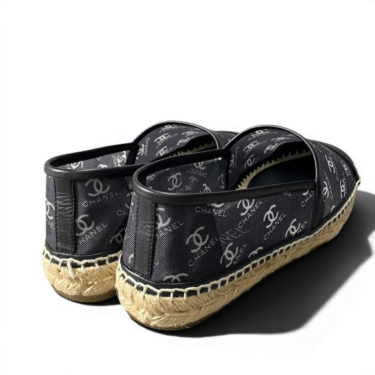 e18 【極美品】CHANEL エスパドリーユ ココマーク メッシュ シューズ G34673 38サイズ ブラック レディース 女性用k02i