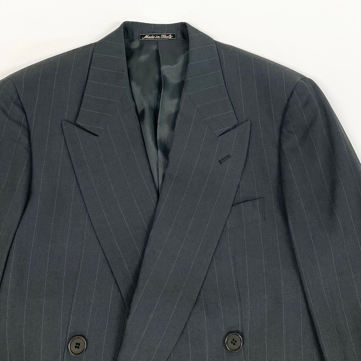 72f2 GIORGIO ARMANI LE COLLEZIONI ジョルジオアルマーニ vintage セットアップスーツ ダブルブレスト ストライプ柄 ウールシルク混 サイズ46 グレー メンズ 紳士服u02t