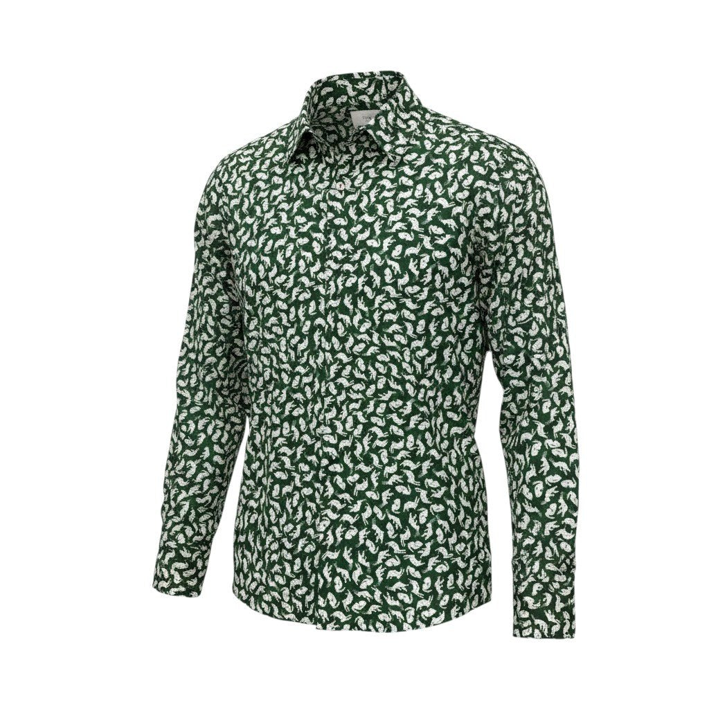 67e14 Paul Smith ポールスミス ロングスリーブシャツ コットンシャツ ウサギ柄 日本製 Mサイズ ブラック系 コットン100％ メンズ 男性用u02t