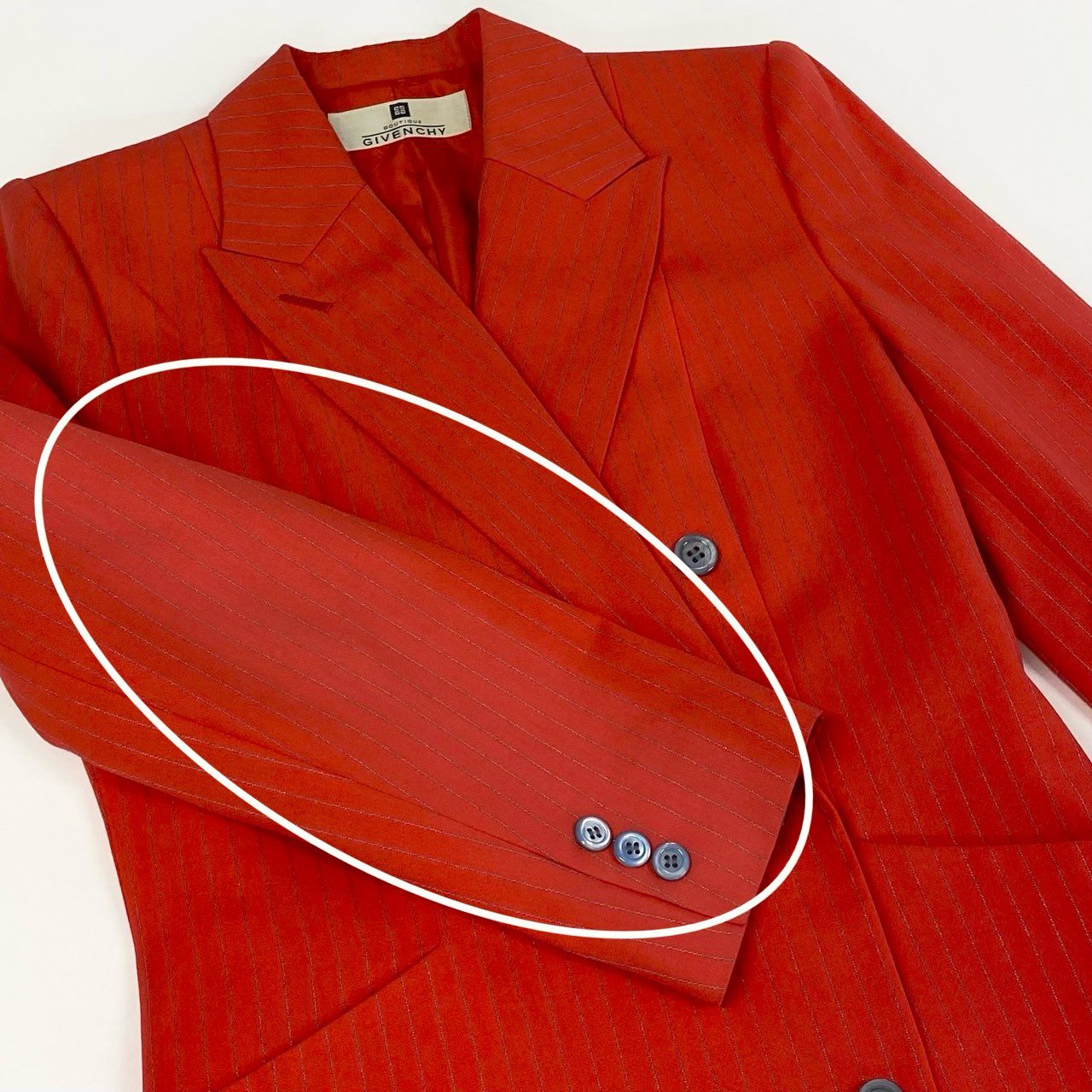 28b20 Vintage GIVENCHY ジバンシー スカートスーツ セットアップ ダブルブレスト 38 オレンジ ストライプ ウール 裏地ロゴu02t