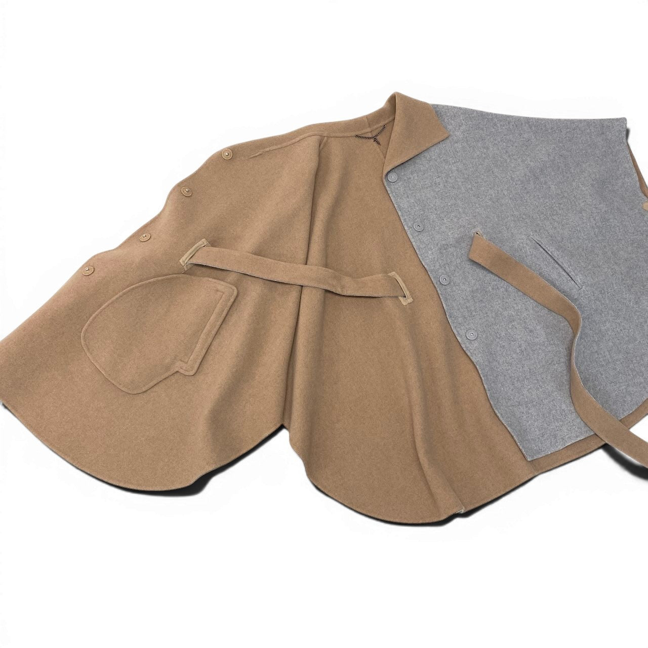 91g27 TRU TRUSSARDI STILE トゥルートトラサルディ スティーレ リバーポンチョ ウールブレンド バイカラー サイズ38 グレー ベージュ レディースu02t