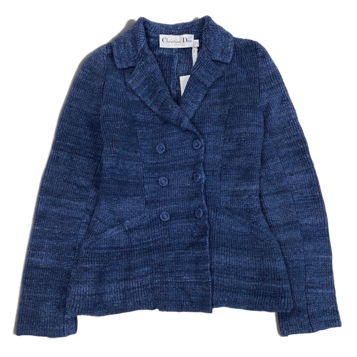 j9 【新品保管品】Christian Dior バージャケット ダブルジャケット シルクニット スラブヤーン 38サイズ ネイビー レディース 女性用k02i
