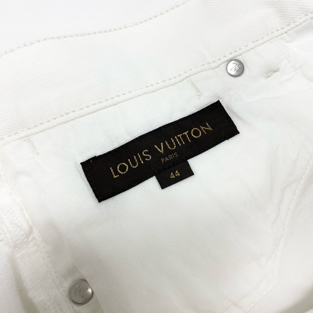 40l25 LOUIS VUITON ルイヴィトン コットンデニムパンツ LVロゴ刺繍 ストレートパンツ ボトム 44サイズ ホワイト コットン100％ メンズu02t