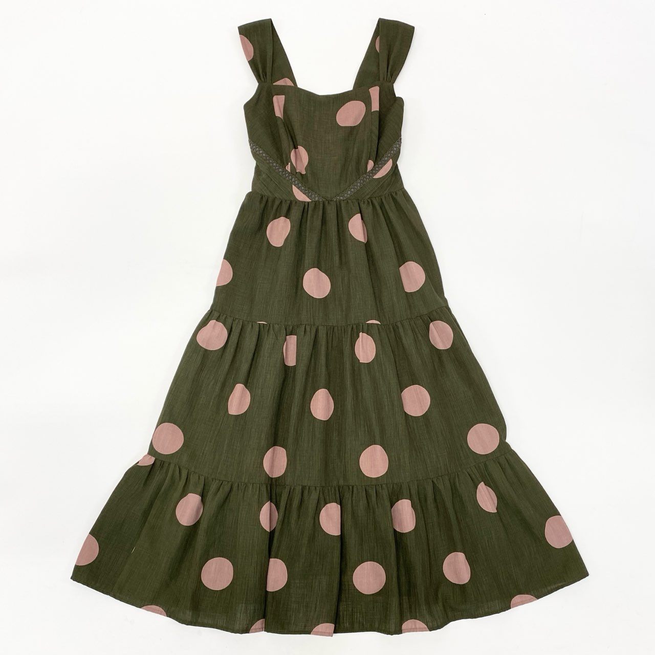 17k9 Her Lip To ハーリップトゥ ノースリーブ ティアードワンピース ドレス ドット柄 1213305005 M オリーブ レディースo07t