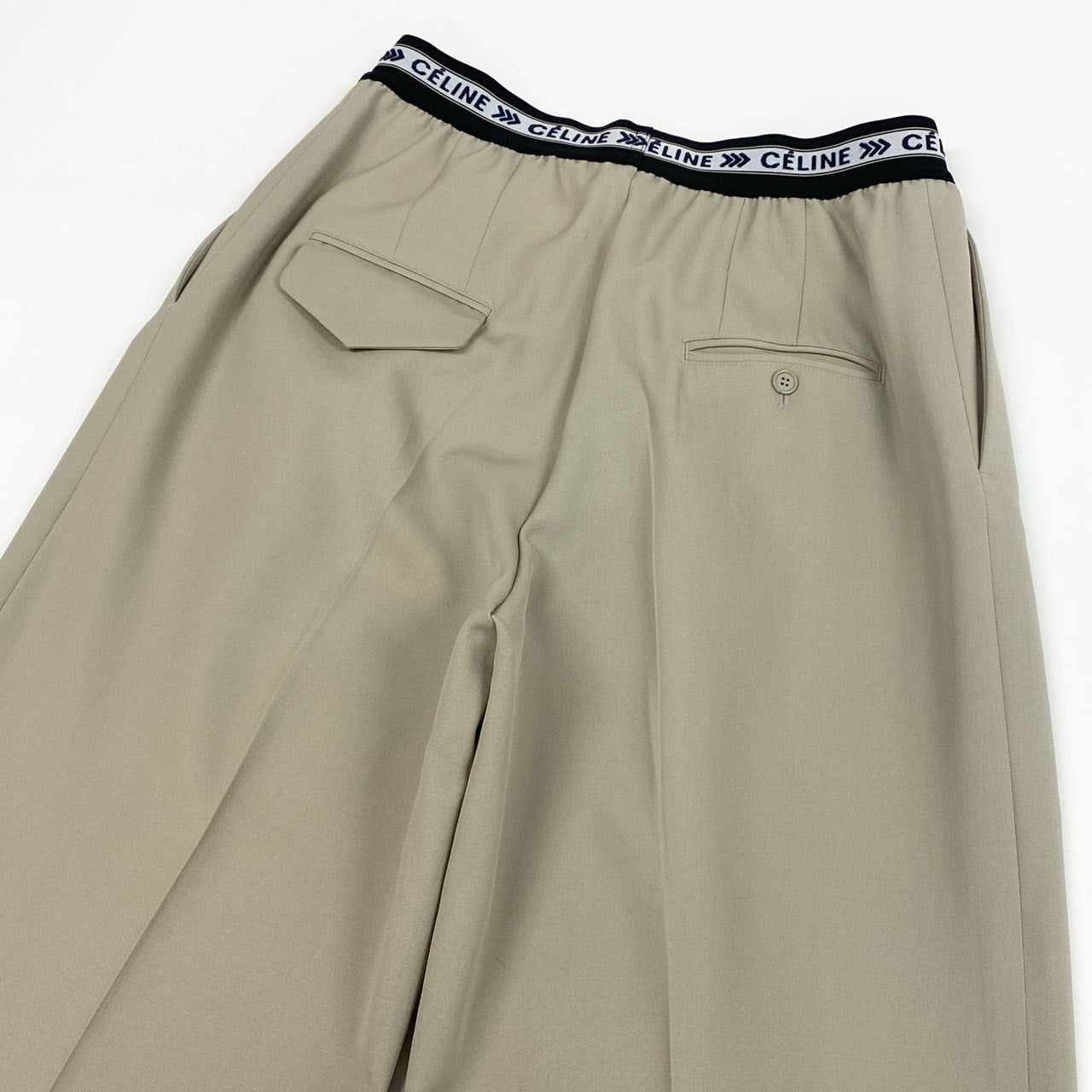 Ib16　【美品】CELINE セリーヌ フィービー期 ワイドパンツ Phoebe Philo Waistband Wide Leg Pants 40サイズ ベージュ レディース 女性用ta1