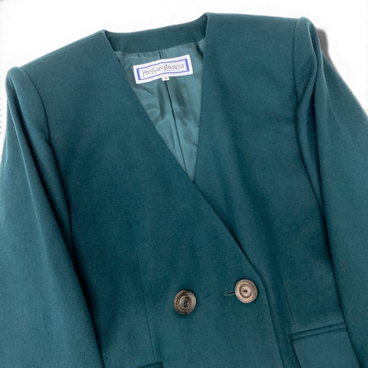 Ee25 YVES SAINT LAURENT イヴサンローラン セットアップ スカートスーツ ダブルブレスト ウール サイズM グリーン レディース 女性用u02t