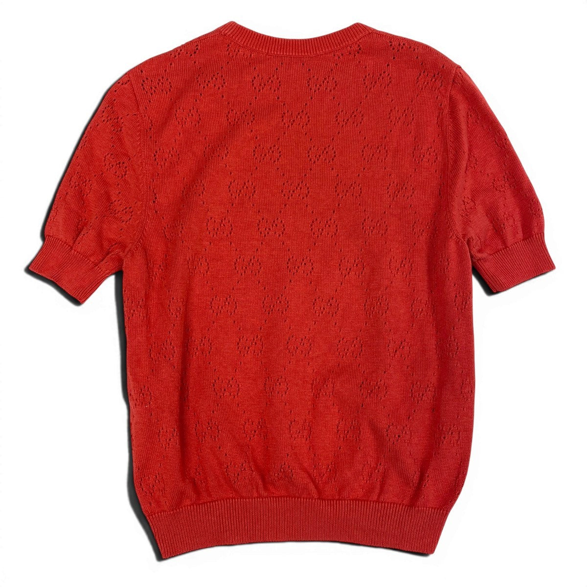 Ig3《美品》 GUCCI グッチ 現行品 GGポインテール コットンシルク トップ GG Pointelle Silk and Cotton Top 856204 サイズXS レッドt18r