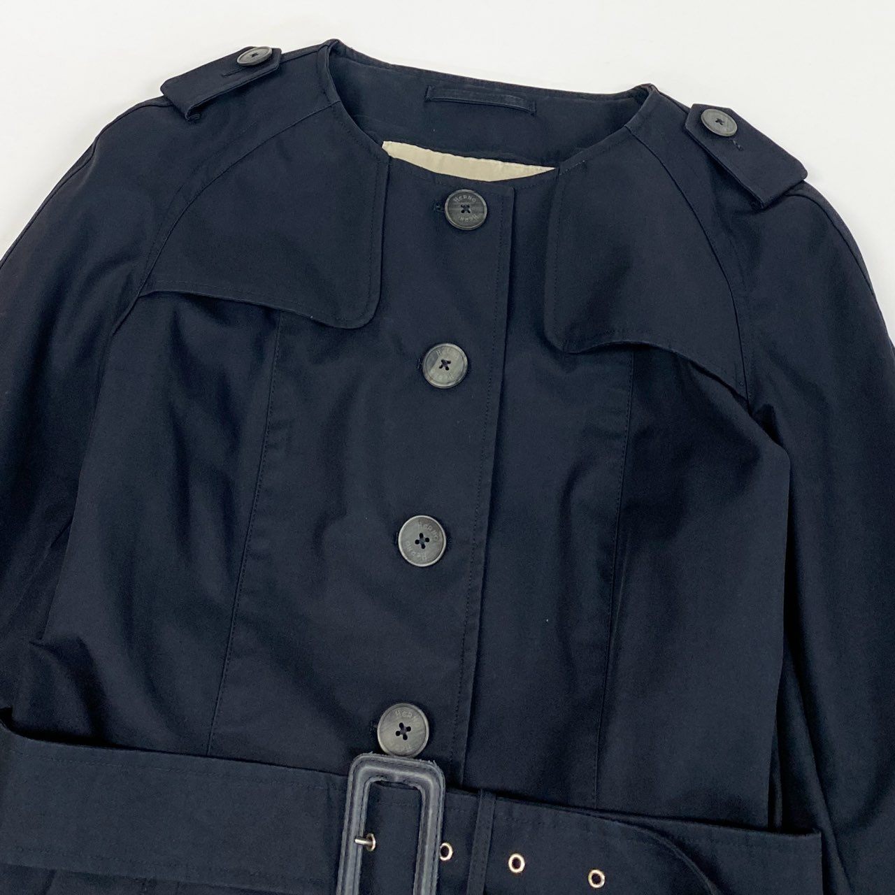37a26 HERNO ヘルノ ノーカラー トレンチコート アウター イタリア製 IM0018D 46 ネイビー コットン レディースo07t