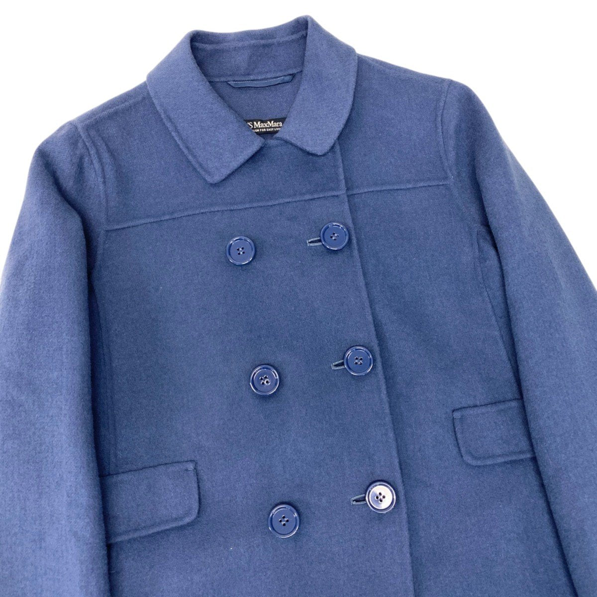 92h3 ’S MaxMara エスマックスマーラ クチートアマーノ ウールコート ステンカラーコート 40サイズ ブルー レディース 女性用u02t