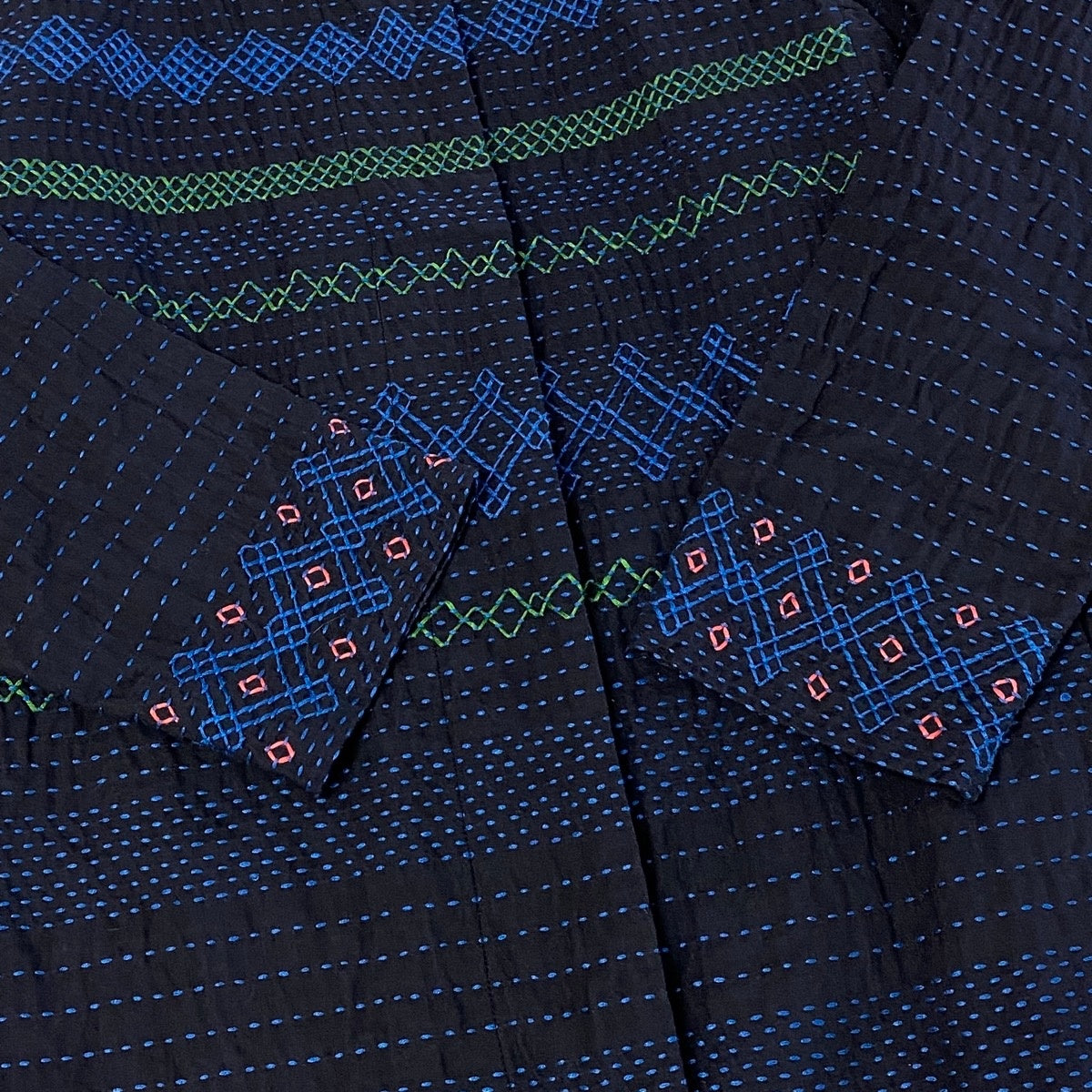 j16 ISSEY MIYAKE HaaT 刺繍コート 刺し子 ロングコート  HA04FA651 2サイズ ネイビー コットン100％ レディース 女性用u02t