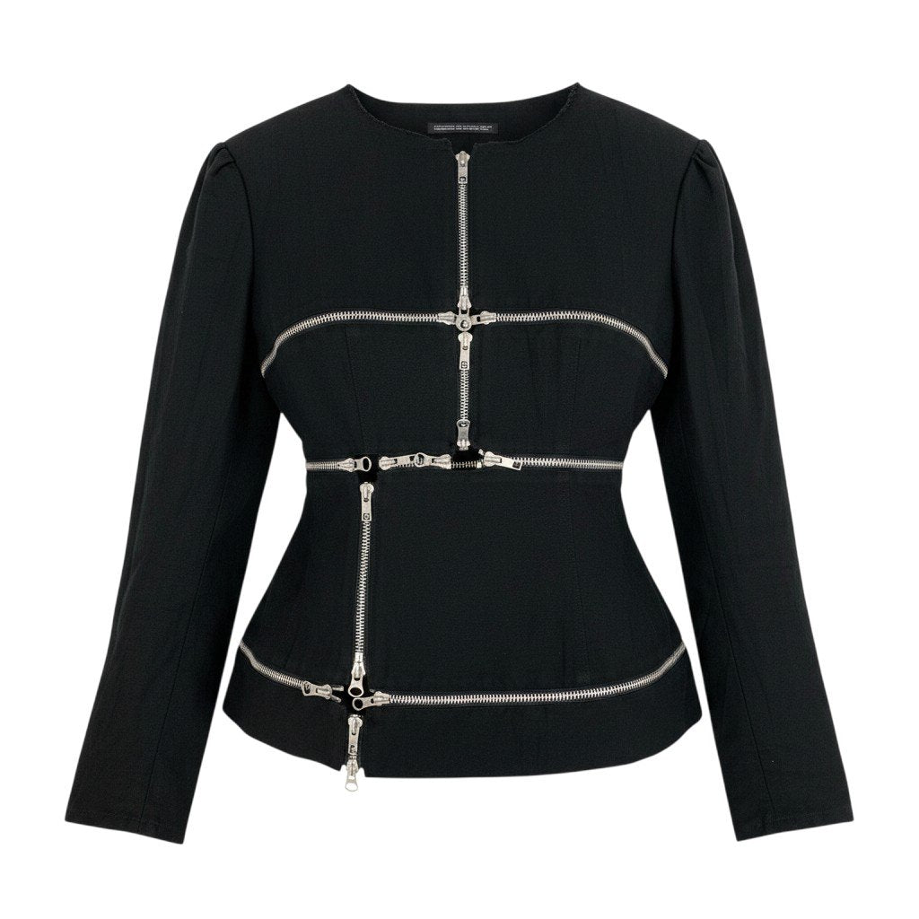 Ah6 yohji yamamoto ヨウジヤマモト femme 2019年 ランウェイ着 ジップジャケット FH-J04-304 1 ブラック リネン コットンu02t