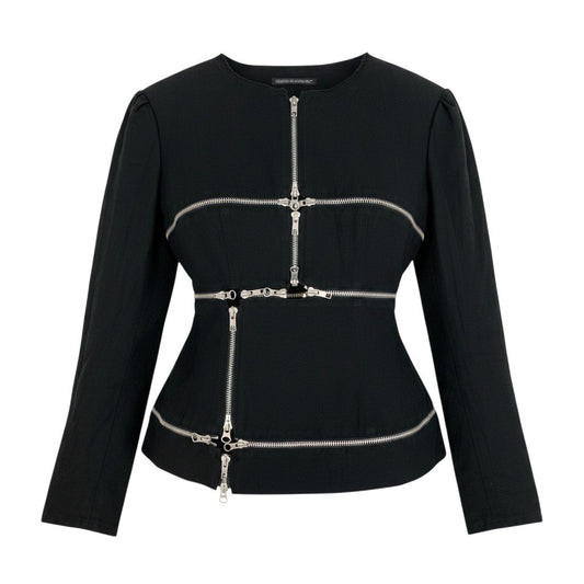 Ah6 yohji yamamoto ヨウジヤマモト femme 2019年 ランウェイ着 ジップジャケット FH-J04-304 1 ブラック リネン コットンu02t
