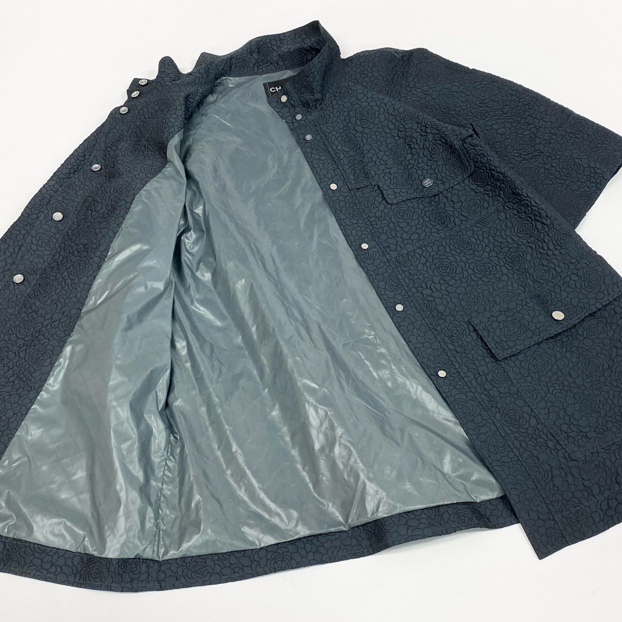 Cb10【美品】CHANEL シャネル 2014 カメリア ココマーク スタンド襟 ジャケットコート P46220V33837 38サイズ ネイビー レディース 女性用k02i