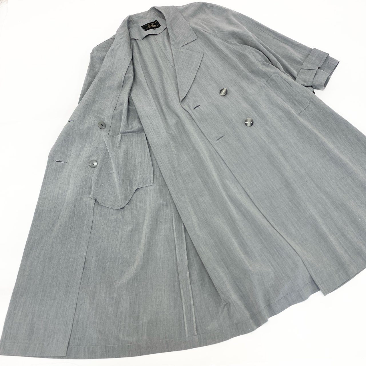 35j22 《美品》 Leilian レリアン ベルテッドコート 薄手スプリングコート 羽織り アウター サイズ9 グレー シルク レディースu02t