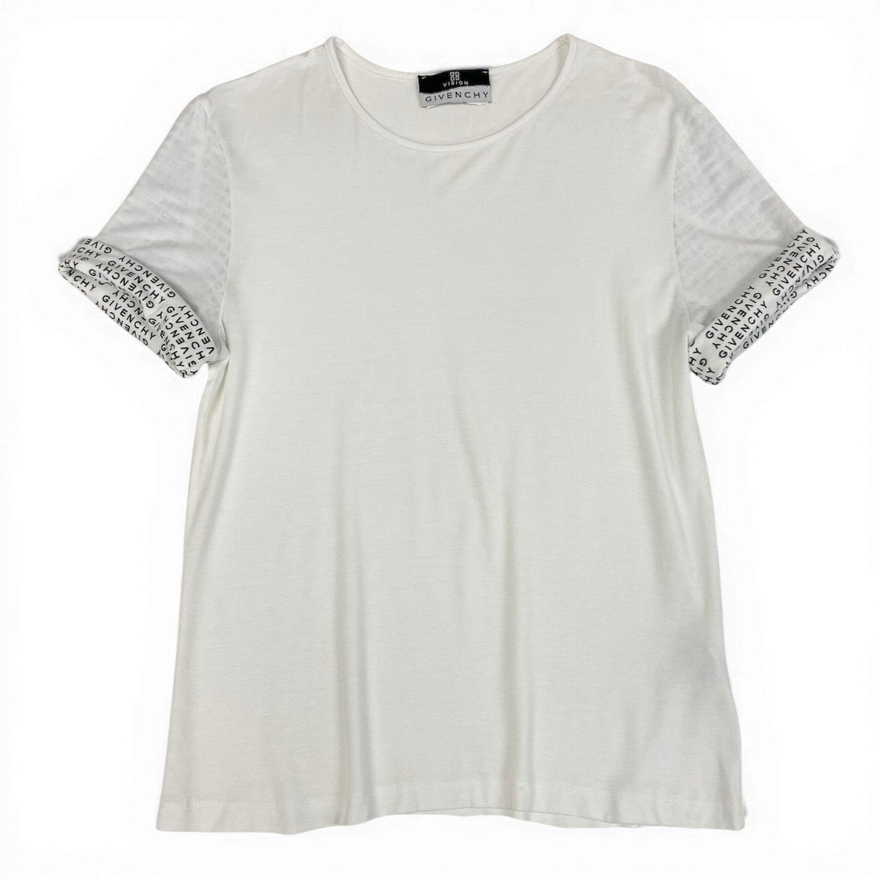Ic27 GIVENCHY ジバンシー 半袖Tシャツ スリーブブランドロゴ ストレッチ素材 トップスカットソー イタリア製 ホワイト レディース 女性用u02t