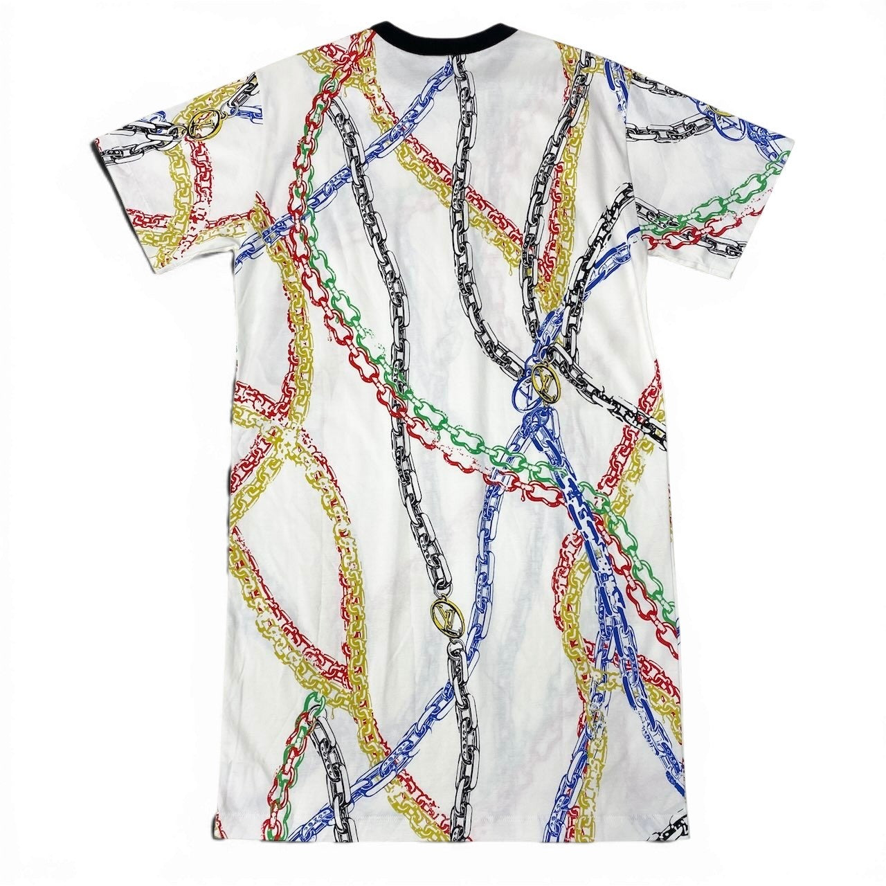 Ig6 LOUIS VUITTON ルイヴィトン 21年 チェーンプリント Tシャツワンピース LVロゴ RW212W FO8 FLDR53 サイズXS ホワイト レディースk02i