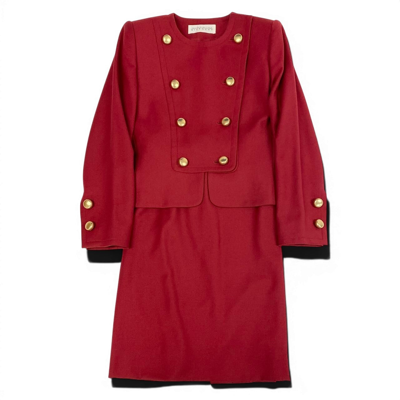 25e14 【美品】GIVENCHY ジバンシー スカートセットアップ ノーカラージャケット タイトスカート 6サイズ レッド ウール100％ レディース 女性用u02t