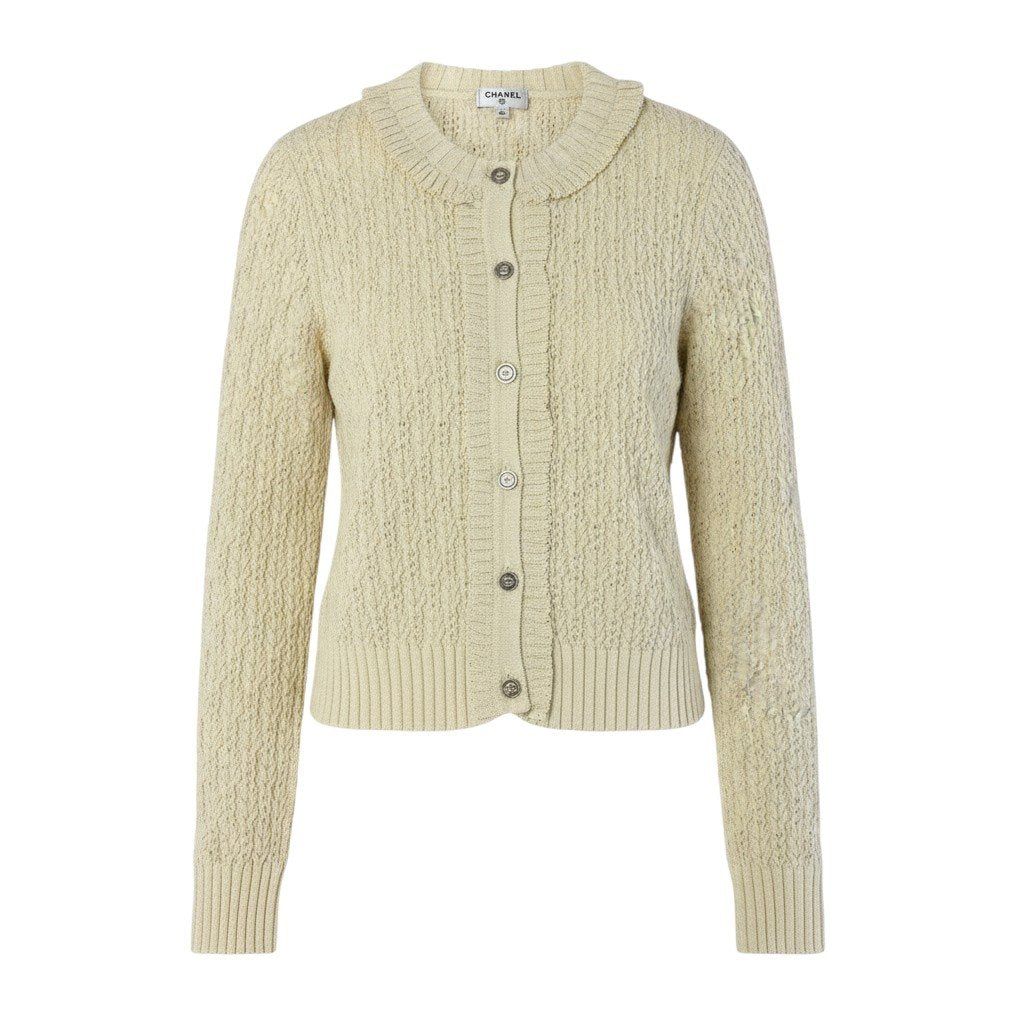 Cj22 CHANEL 2025 クルーズコレクション フリルカーディガン ココマーク P78635 36サイズ アイボリー レディース 女性用k02i