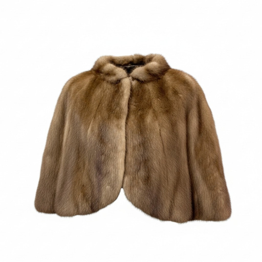 70l1《本毛皮》 パステルミンク ポンチョ ケープ ミンクファー リアルファー 裏地花柄 MINK FUR レディース free ライトブラウン系u02t