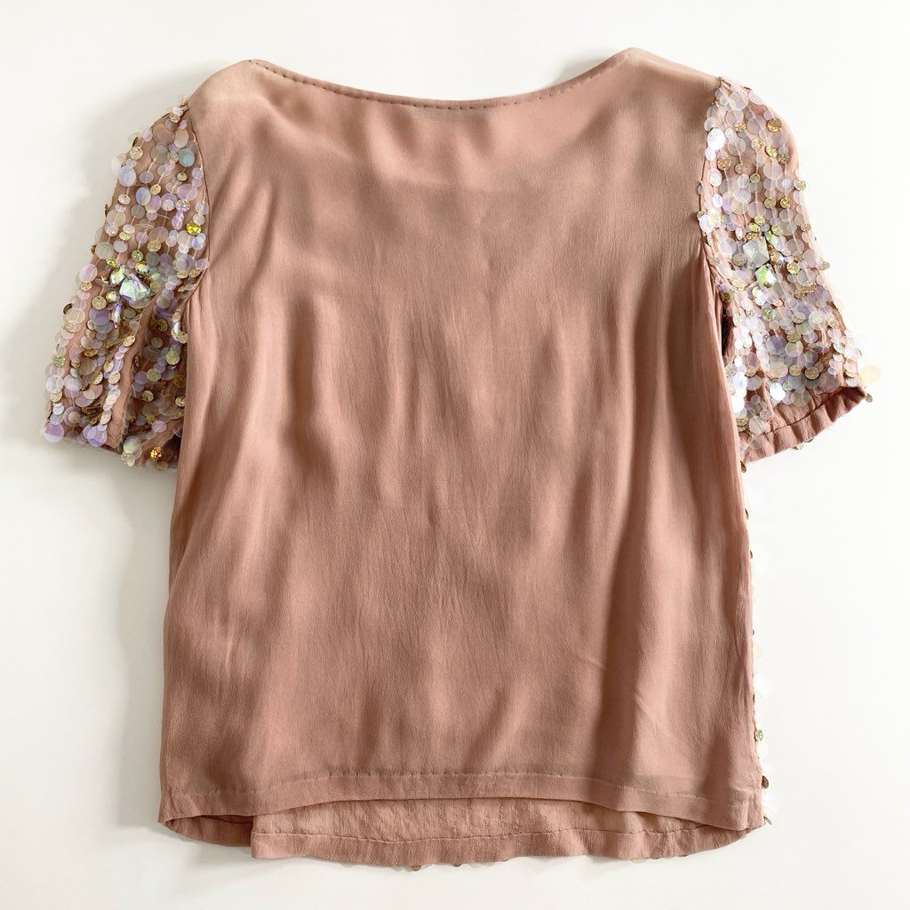 49d5 Blumarine ブルマリン スパンコール ビジュートップ ブラウス ピンク BLOUSE 半袖 BLUFIN