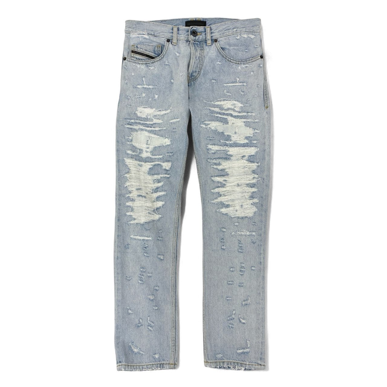 27k5 DIESEL BLACK GOLD ディーゼル ブラックゴールド デニムパンツ ジーンズ ハードダメージ リペア加工 イタリア製 ボタンダウン メンズ 紳士服 TYPE－2813 28 ライトブルー コットン100％o07t