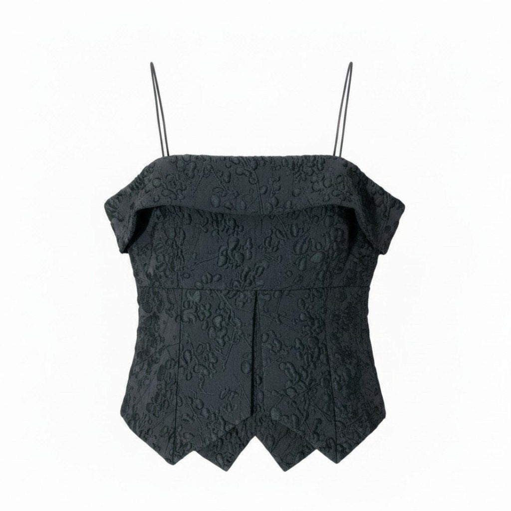 89g20 GIORGIO ARMANI ジョルジオアルマーニ キャミソール トップ 立体刺繡 サイズ42 ダークグレー レディースu02t