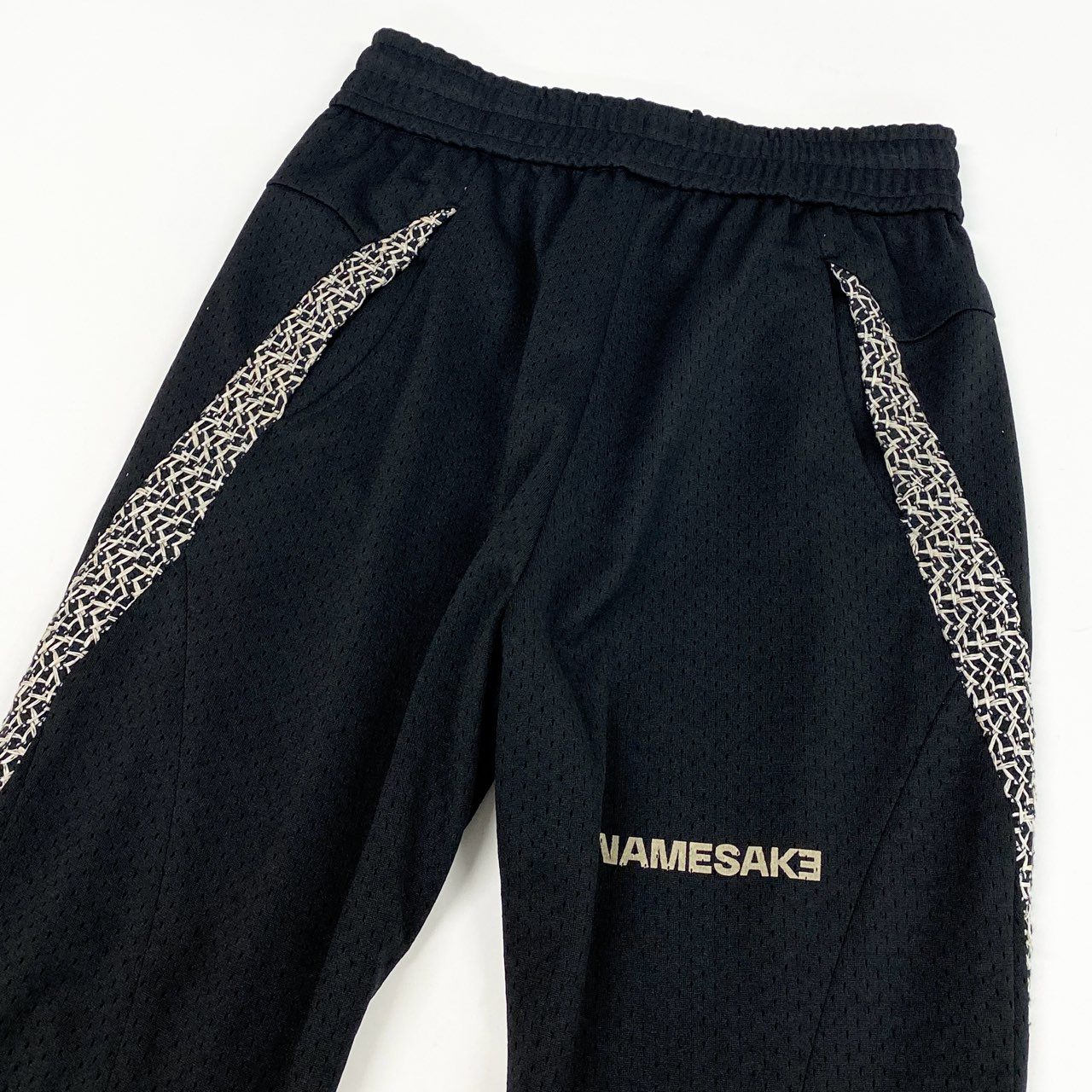 49L8 【美品】NAMESAKE ネイムセイク メッシュトラックパンツ ボトムス Sサイズ相当 ブラック アイボリー ポリエステル100％ メンズo07t