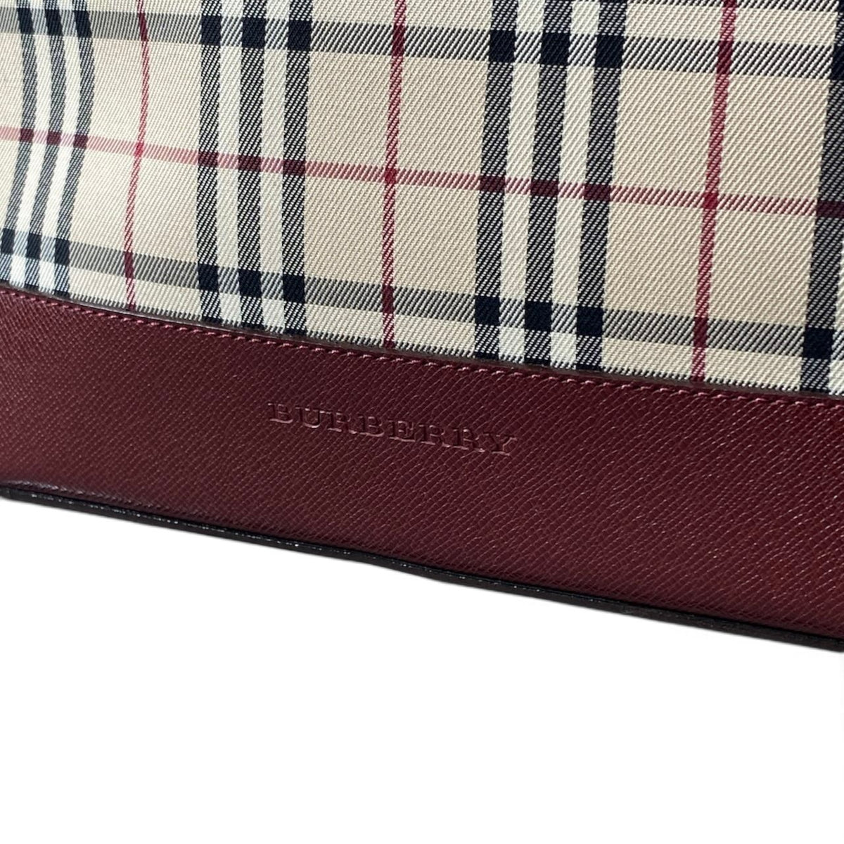 h13【美品】BURBERRY ハンドバッグ ノバチェック  ベージュ ボルドー キャンバス レザー レディース 女性用k02i