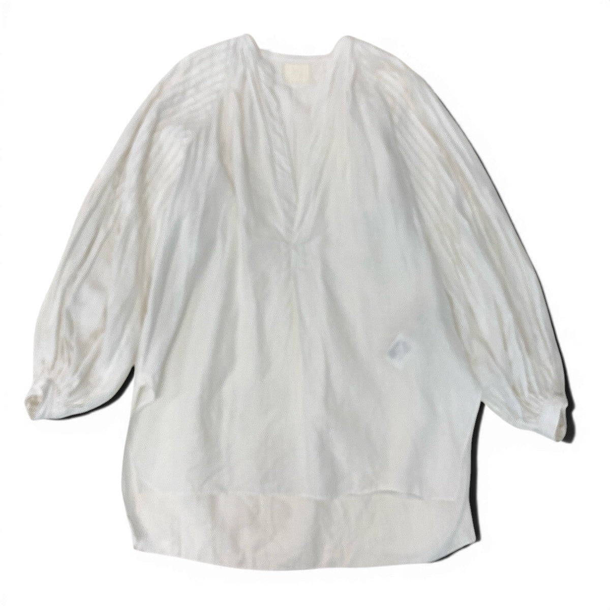 2g14 【美品】 JUN MKAMI ジュンミカミ アイリッシュリネン タックスリーブブラウス チュニックワンピース ホワイト 麻100％ レディースu02t