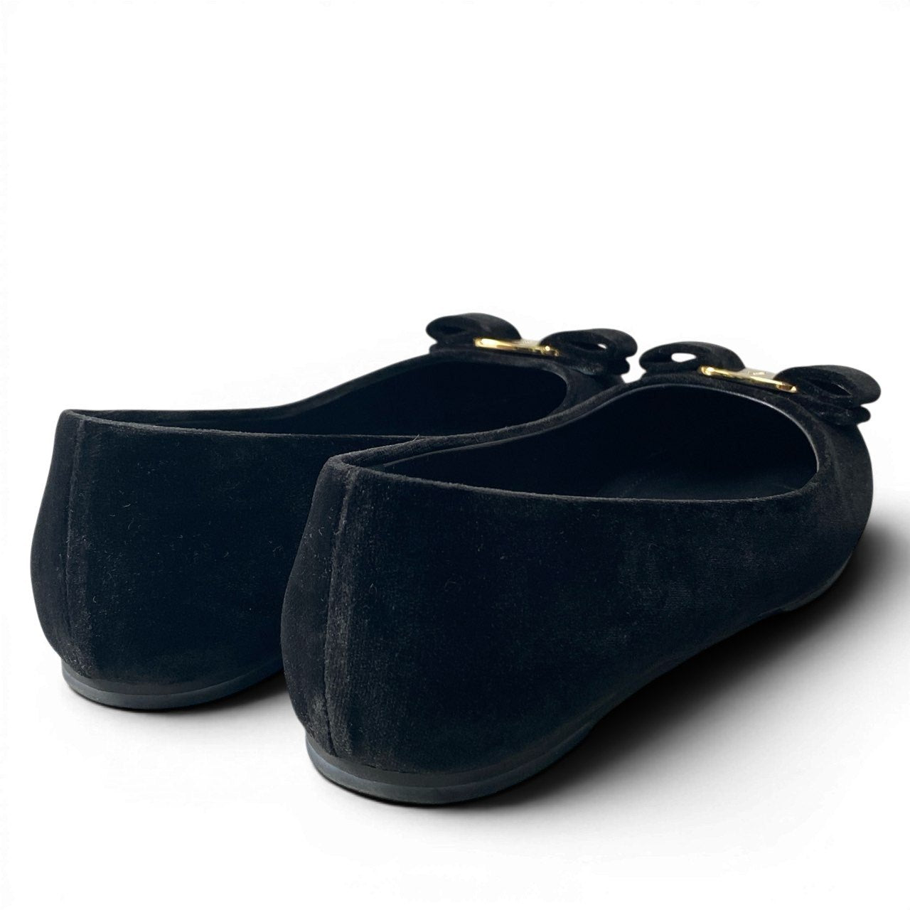 3d23 Salvatore Ferragamo サルヴァトーレフェラガモ VARINA ヴァリナ フラットパンプス バレエシューズ ヴァラリボン ベロア 0679013 6 1/2 ブラック レディース 女性靴k02i