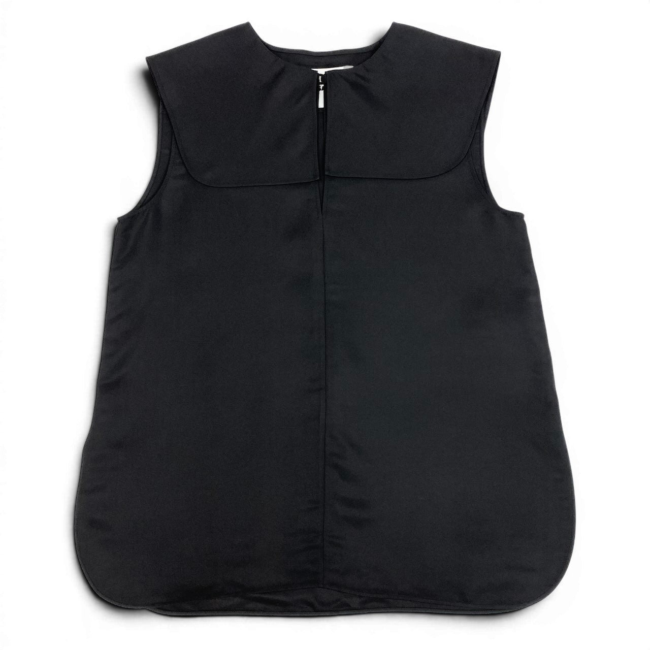 Ee7 JILSANDER ジルサンダー 襟付 ノースリーブブラウス トップス サイズ32 ブラック レーヨン シルク レディース 女性用u02t
