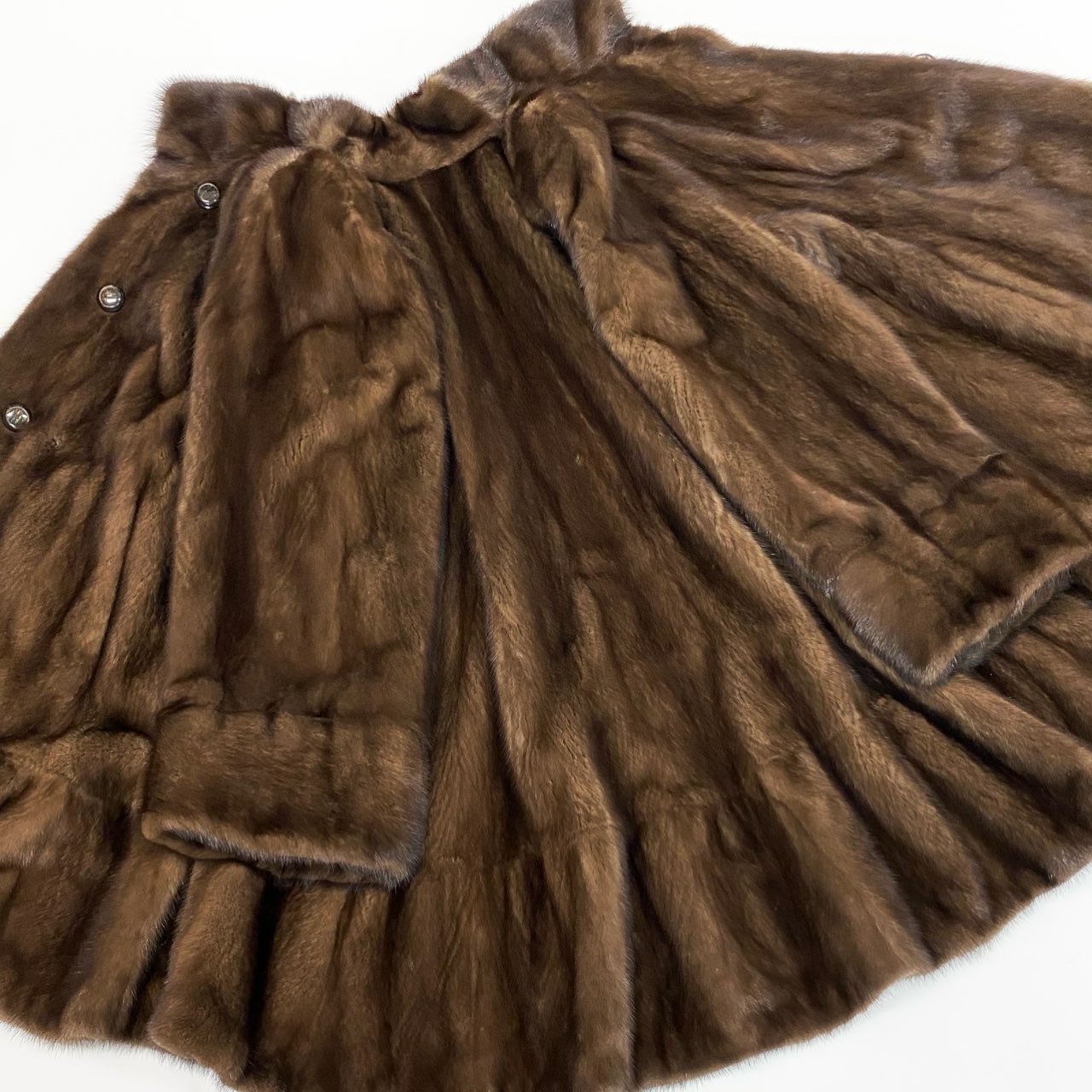82a27 デミバフミンク リバーシブル 裾フリル ロングコート サイズF ブラウン 本毛皮 Reversible Mink Fur Long Coatt18r