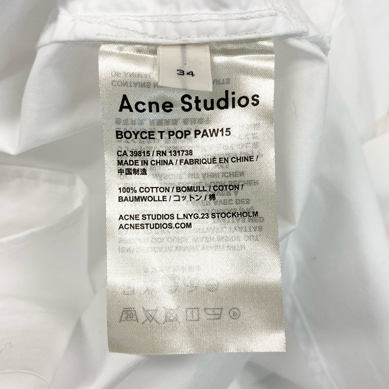 Ec2 Acne Studios アクネ ストゥディオズ 5分袖 シャツワンピース トップス 34 ホワイト コットン レディースu02t