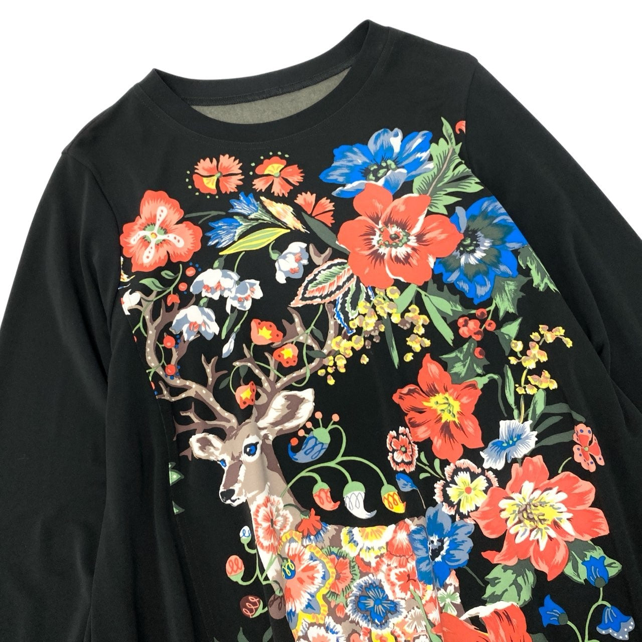 5c5 TOKUKO 1er VOL トクコプルミエヴォル ロングスリーブワンピース 花柄 アニマルプリント ストレッチ アシンメトリー レディース 女性服 サイズ9 ブラックu02t