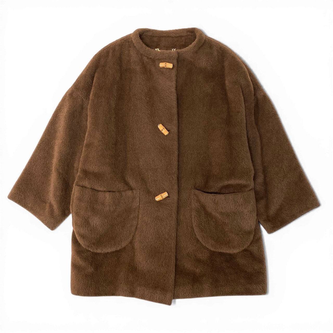57d5 GUCCI ヴィンテージ グッチ バンブー ベビーアルパカ混 オーバーコート サイズ42 ブラウン ユニセックス アウター コートk02i