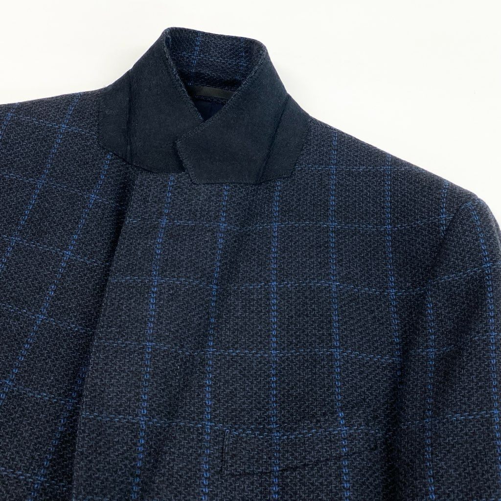 23L22 BURBERRY バーバリー テーラージャケット ツイードジャケット カシミヤジャケット チェック柄  BB5サイズ ネイビー カシミヤ100％ メンズo07t