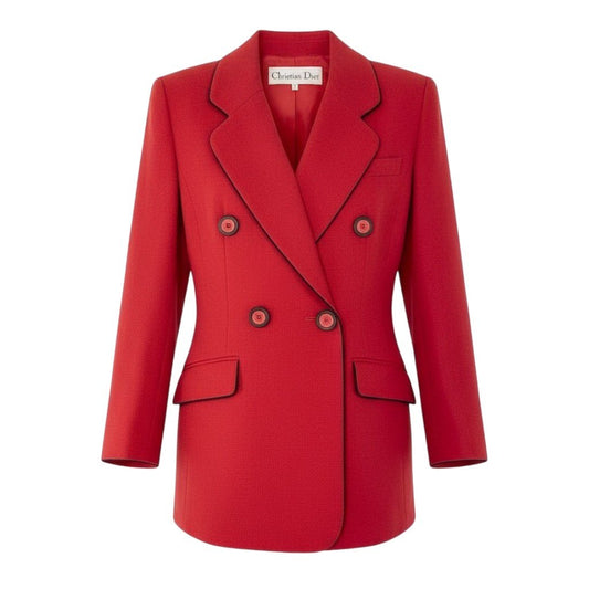 42a27 Christian Dior クリスチャンディオール Vintage テーラードジャケット ブレザー ダブルブレスト パイピング 9サイズ レッド ブラック レディース 女性用o07t