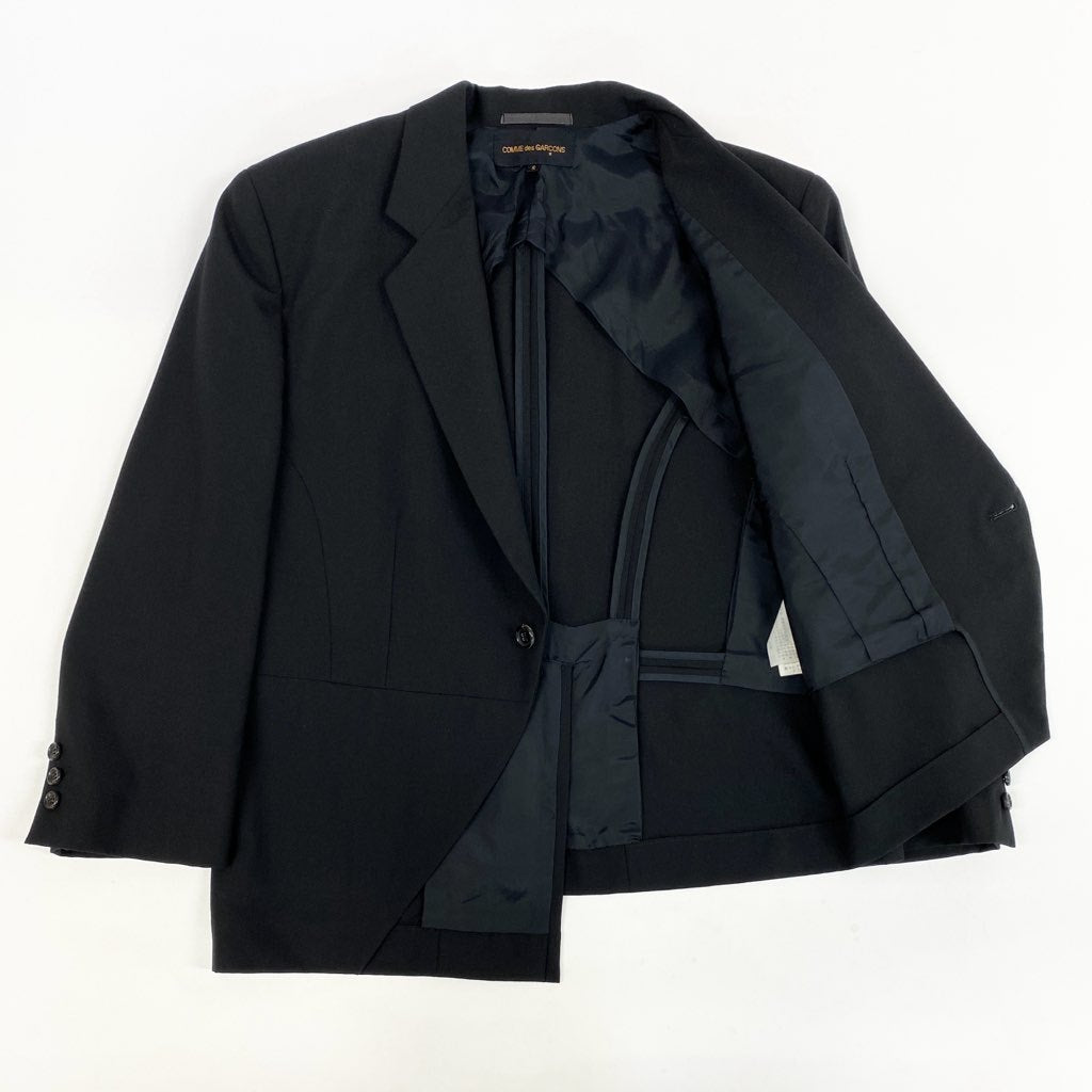 Al24【美品】COMME des GARCONS コムデギャルソン AD1991 Vintage ウールギャバ アシンメトリージャケット Sサイズ ブラック メンズk02i