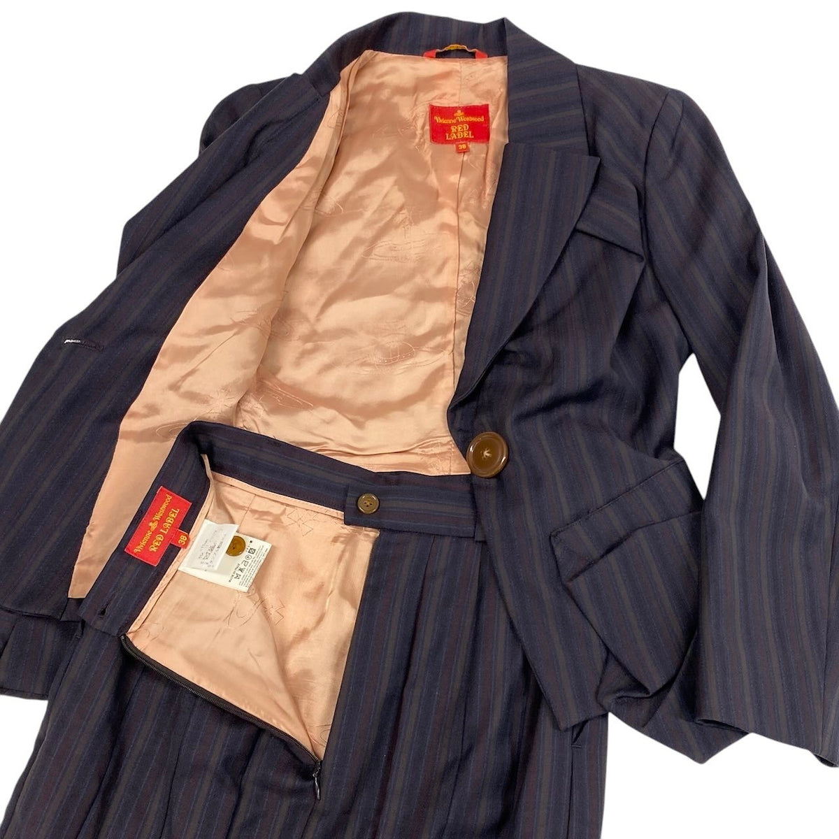 i18 Vivienne Westwood RED LABEL インポートラインヴィンテージ スカートセットアップ ストライプ 38サイズ パープル ウール100％ レディース 女性用u02t