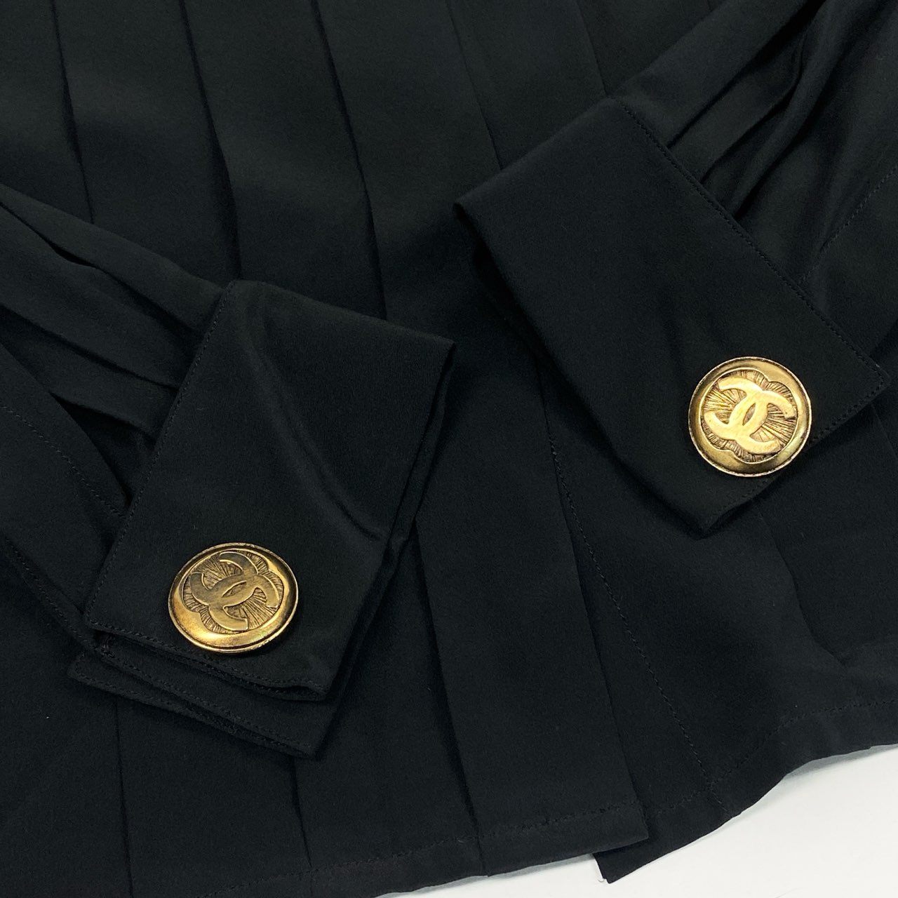 Cb15 Vintage CHANEL シャネル ココマークボタン ドレスシャツ 長袖ブラウス トップス ブラック レディースta1