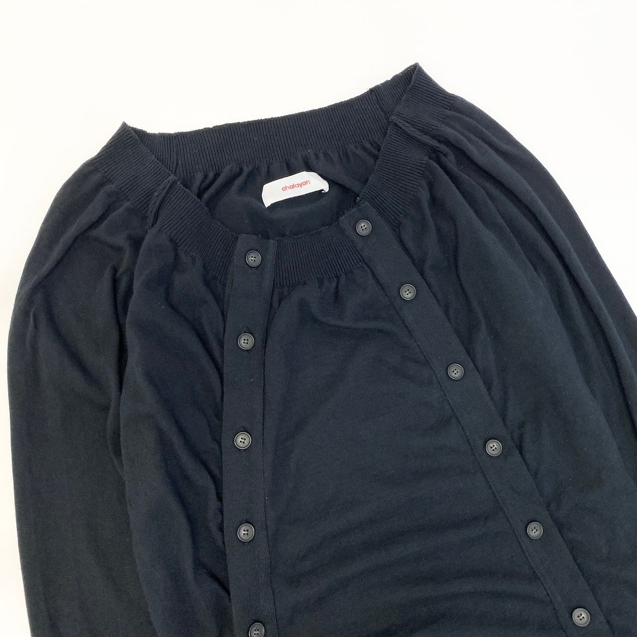 84c19 chalayan フセイン チャラヤン オフショルダーニットセーター カーディガン ボタンデザイン チップス Sサイズ ブラック レディース 女性用u02t
