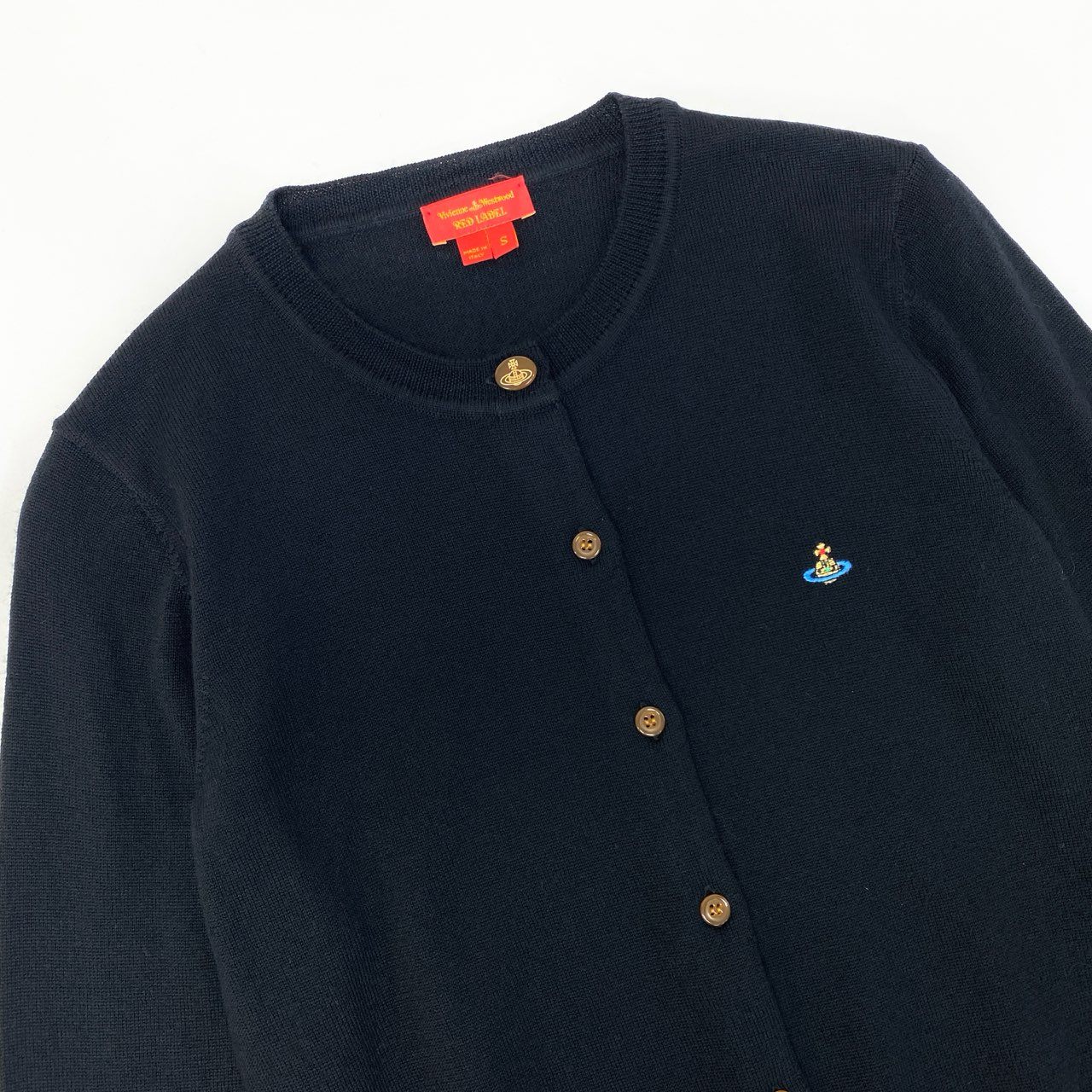 Aa15 【イタリア製】Vivienne Westwood Red Label ヴィヴィアンウエストウッド レッドレーベル オーブ刺繍 カーディガン サイズS ブラック レディース トップスk02i