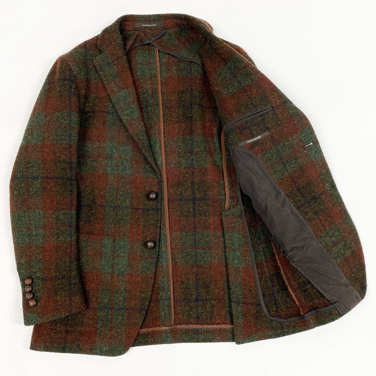12b20 《美品》 TAGLIATORE タリアトーレ ハリスツイード生地 テーラードジャケット ツイードジャケット 44 グリーン オレンジ ウール メンズu02t
