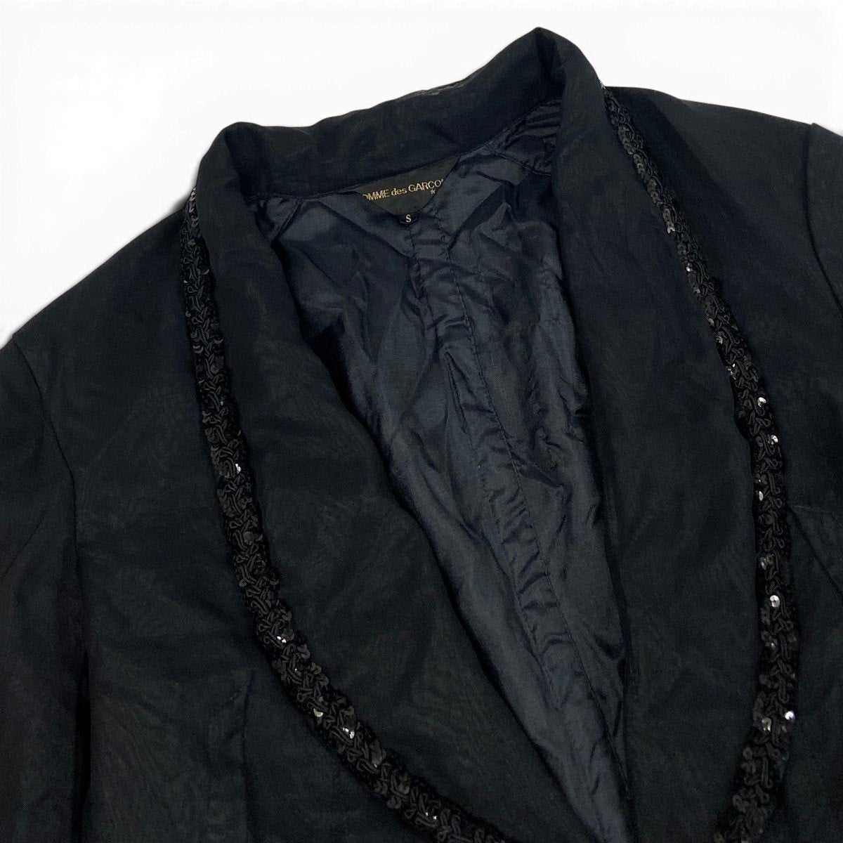 Ag23 COMME des GARCONS AD2005 クロップドジャケット スパンコール メッシュ Sサイズ ブラック ポリエステル100％ レディース 女性用ta2