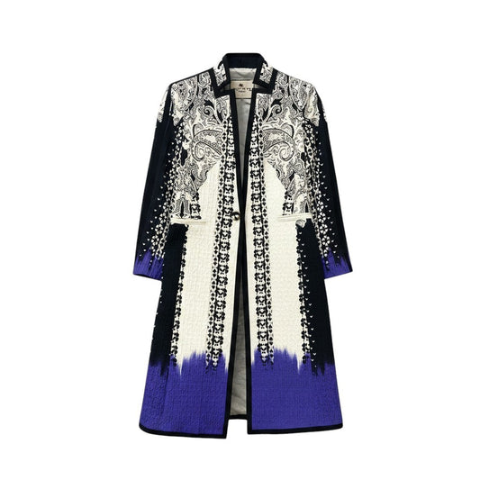 29e18 ETRO エトロ ロングコート コートジャケット ペイズリー柄 イタリア製 141-15000-449.0 42サイズ ホワイト ネイビー レディース 女性用t18r