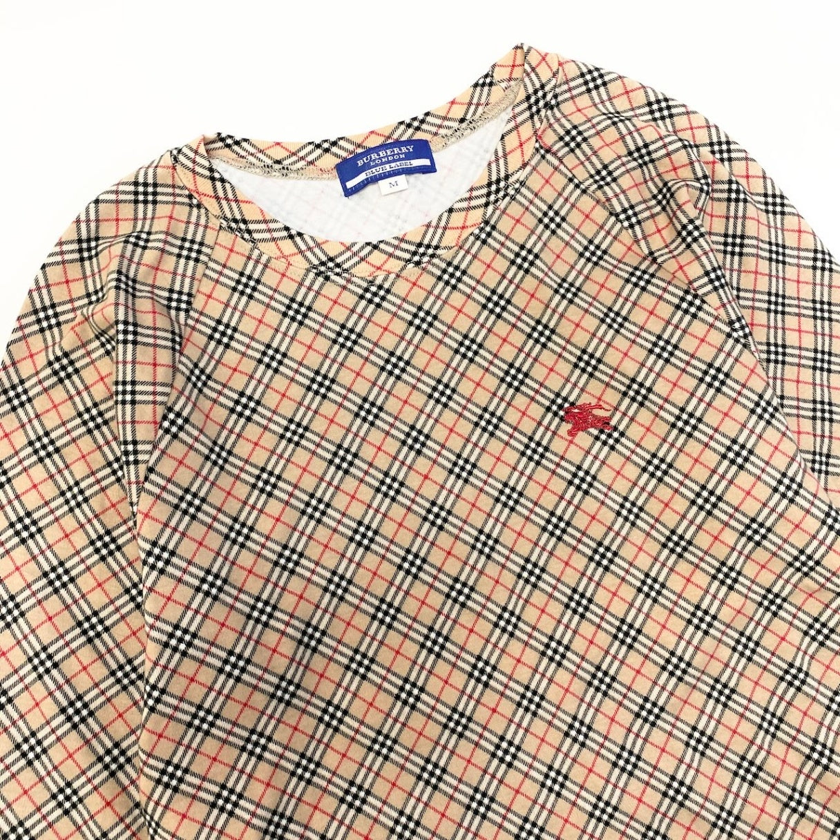 Sd22 BURBERRY バーバリー ロンドン 7分袖Tシャツ カットソー ノバチェック トップス Mサイズ ベージュ系 コットン100％ レディース 女性用u02t