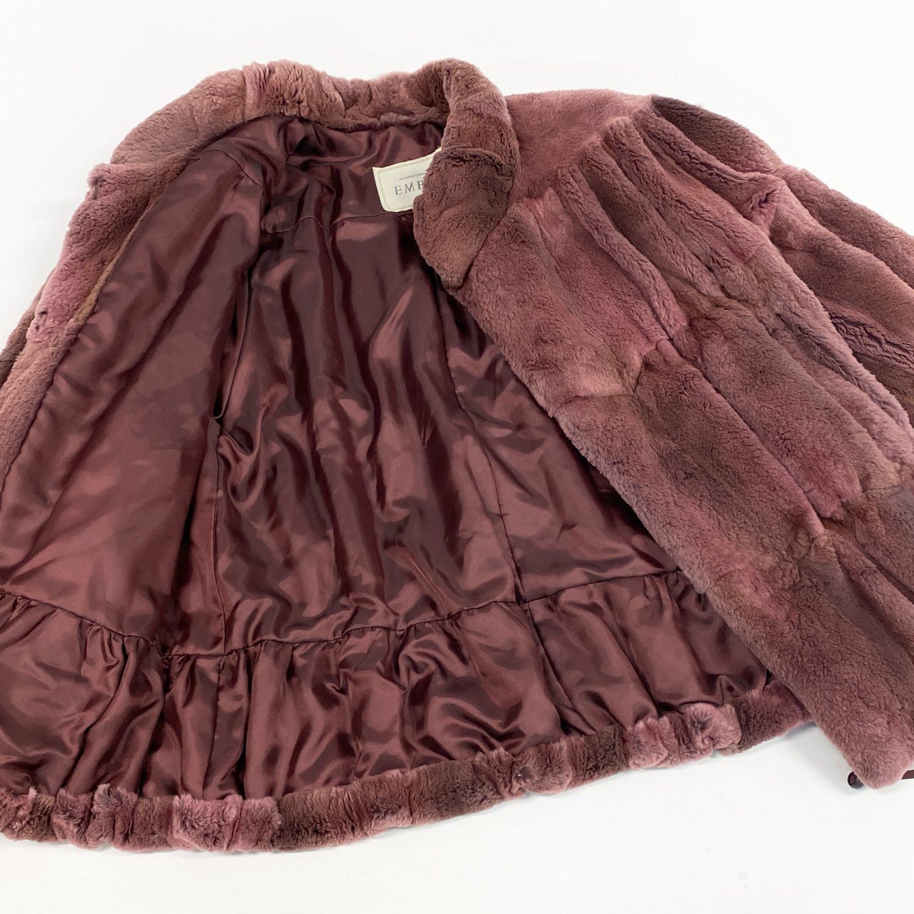 83L10 EMBA エンバ 染め シェアードミンク ファーコート サイズF ピンクパープル 本毛皮 MINK FUR ポケット有 希少デザインt18r